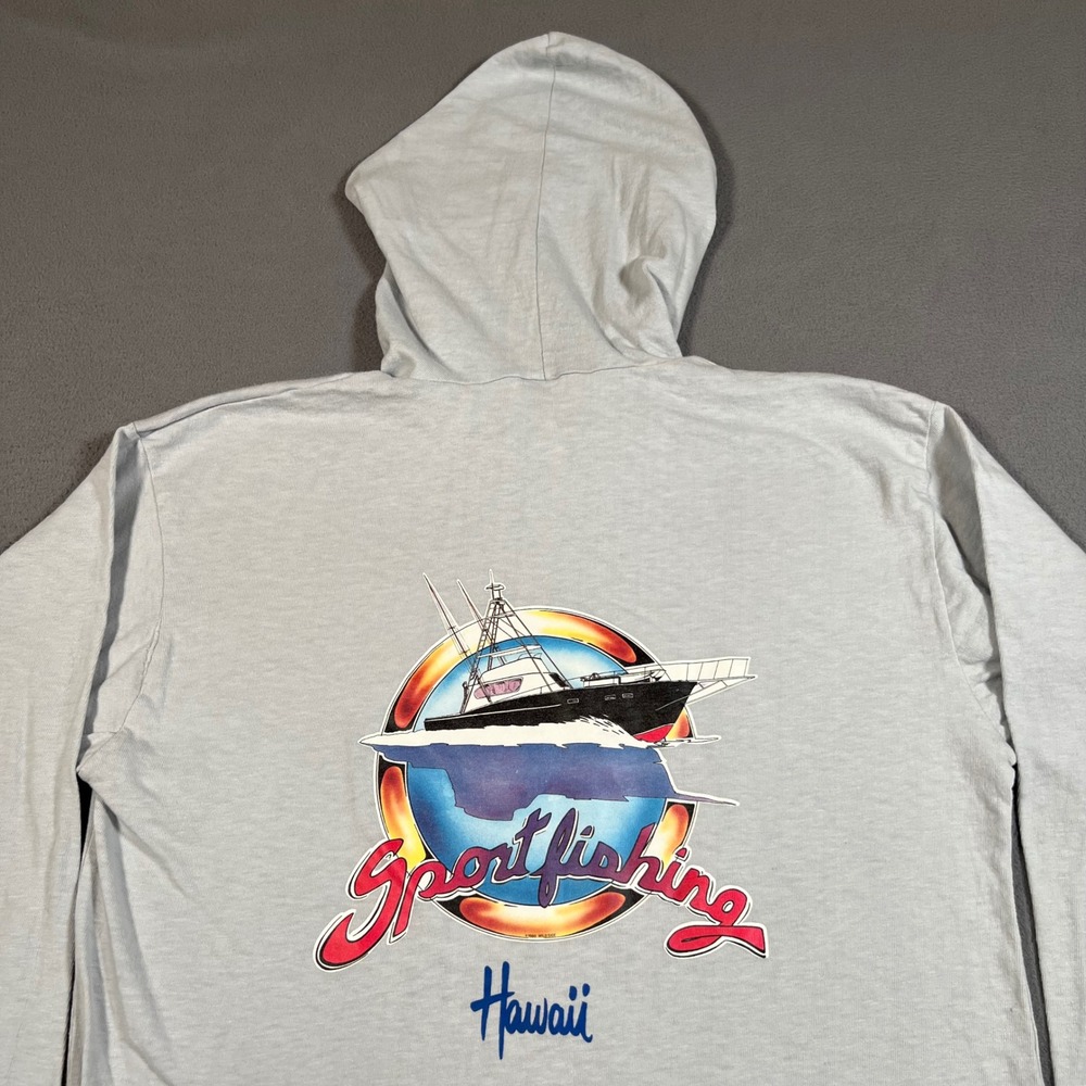 Vintage Bantam Maui 1984 Sportfishing‎ Hawaii Hooded Long Sleeve T Shirt Mens M